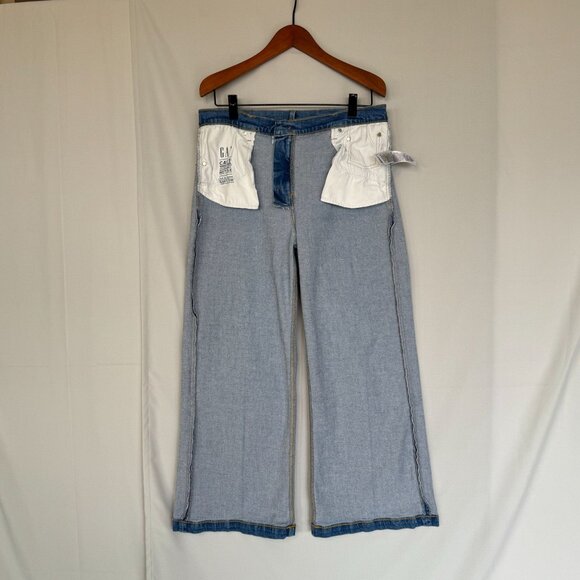 Gap High Stride Wide Leg Light Blue Wash Stretch Denim Jeans Size 14/32 Short - Picture 9 of 16